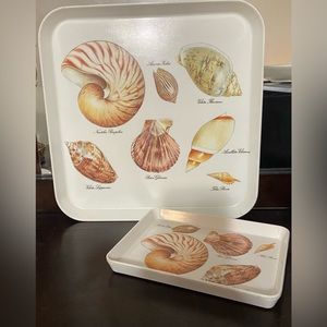 Vintage Mebel Melamine Large and Small Square Serving Tray with Seashells
